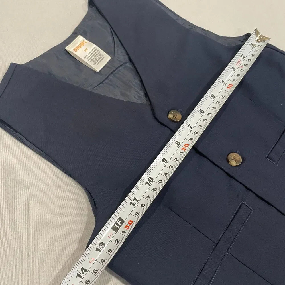 ~ Gymboree 5T Boys Vest Navy Blue Lined 3 Button Up